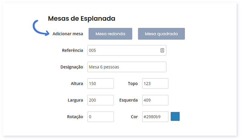 Criar mesa para o POS