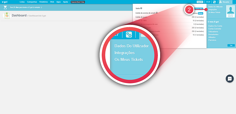 Como ativar o envio de SMS E-goi na sua conta Moloni - passo 2