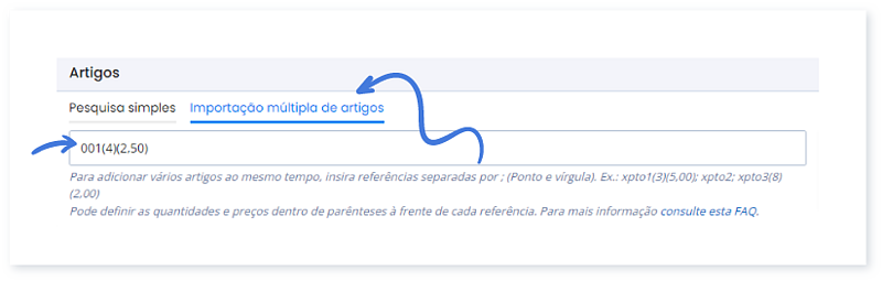 Importação múltipla de artigos