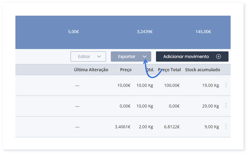 Exportar movimentos de stock