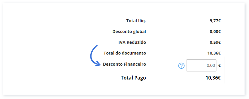 Aplicar desconto financeiro num documento