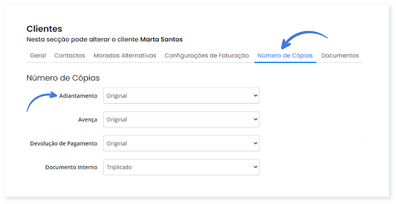Quantidade de cópias por cliente