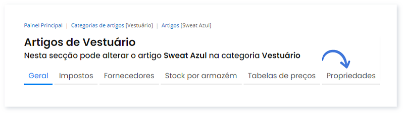Separador Propriedades