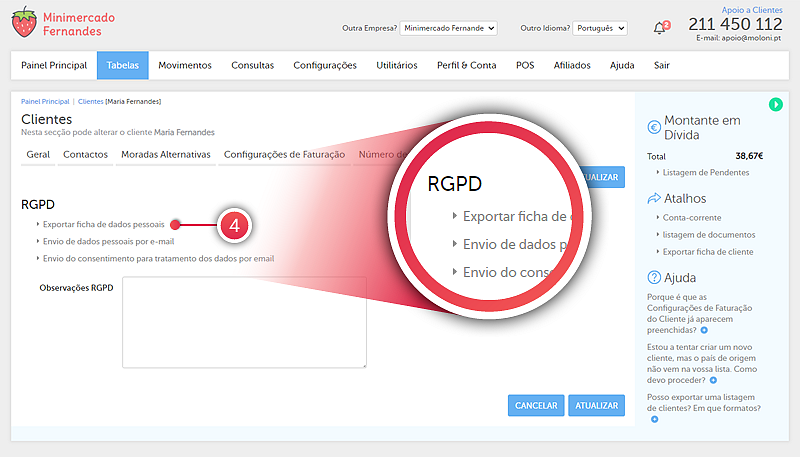 Como é que os meus clientes podem aceder aos seus dados pessoais - Passo 4