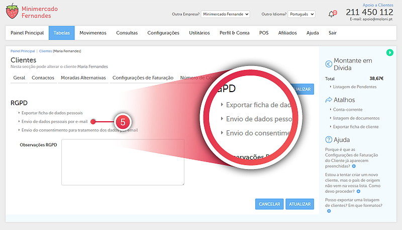 Como é que os meus clientes podem aceder aos seus dados pessoais - Passo 5