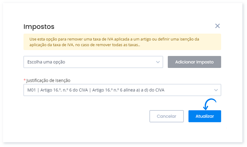 Como aplicar a isenção de IVA no software ARTSOFT