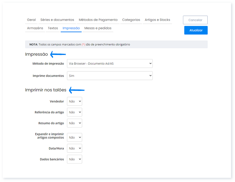 configurações