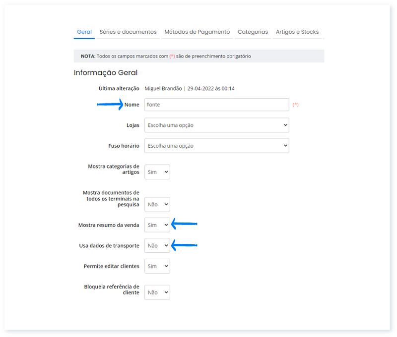 configurações