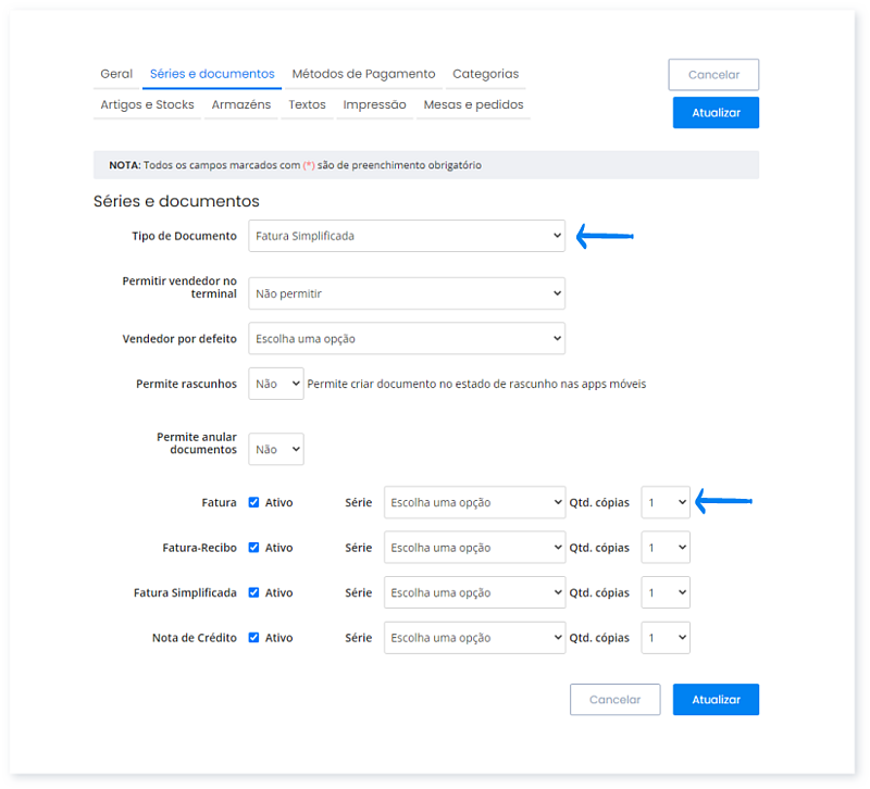 configurações