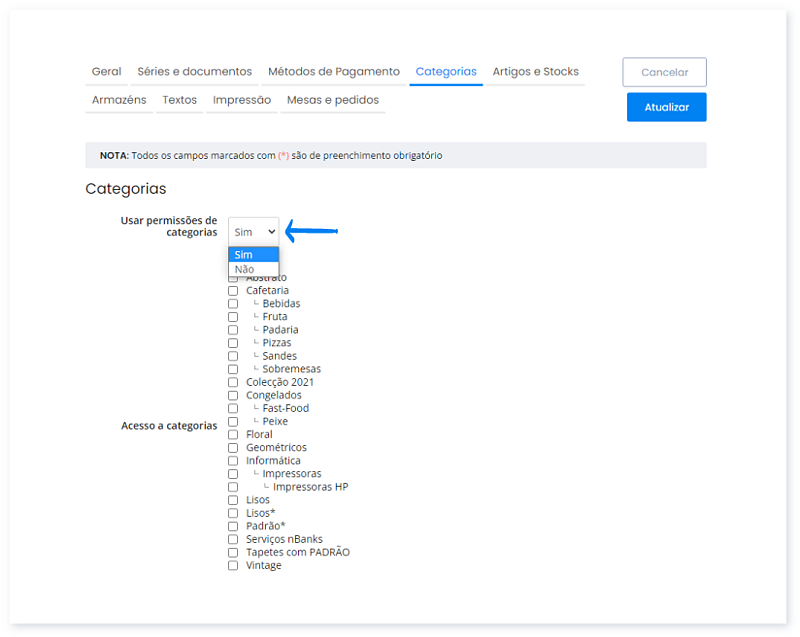 configurações