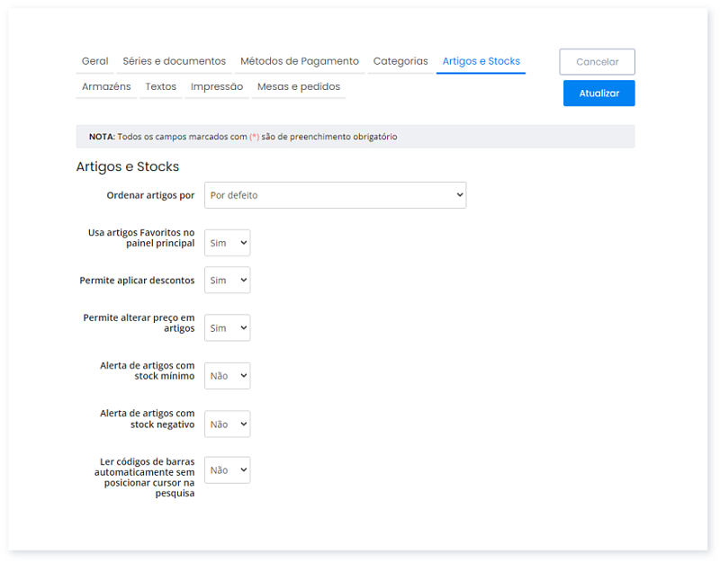 configurações