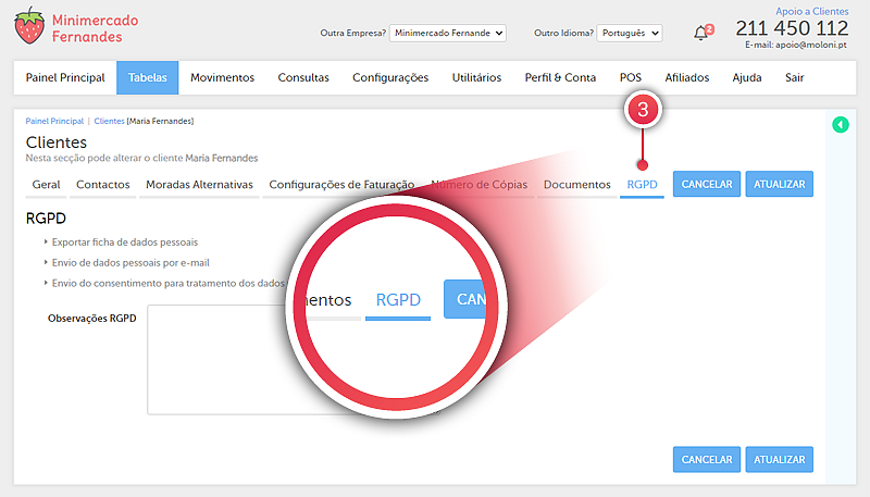 Formulário de consentimento para os clientes - Passo 3