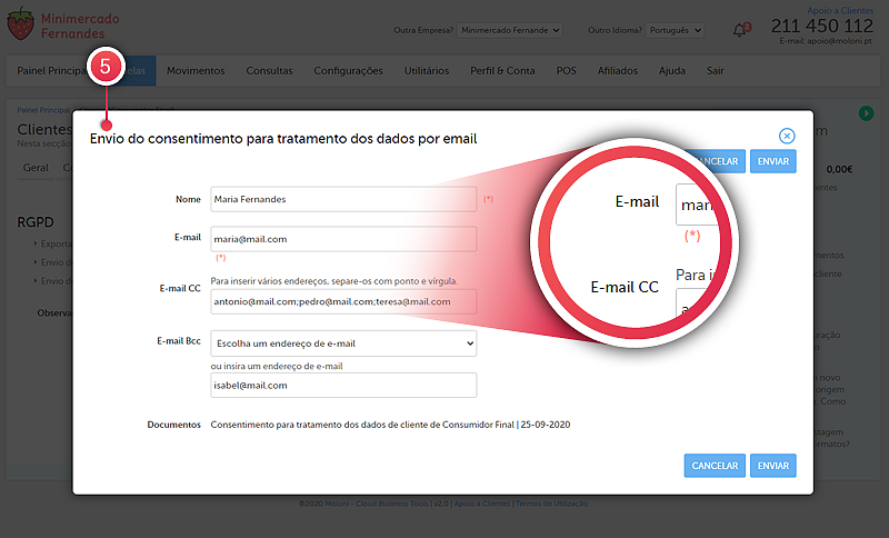 formulário de consentimento ao tratamento dos dados - Passo 5