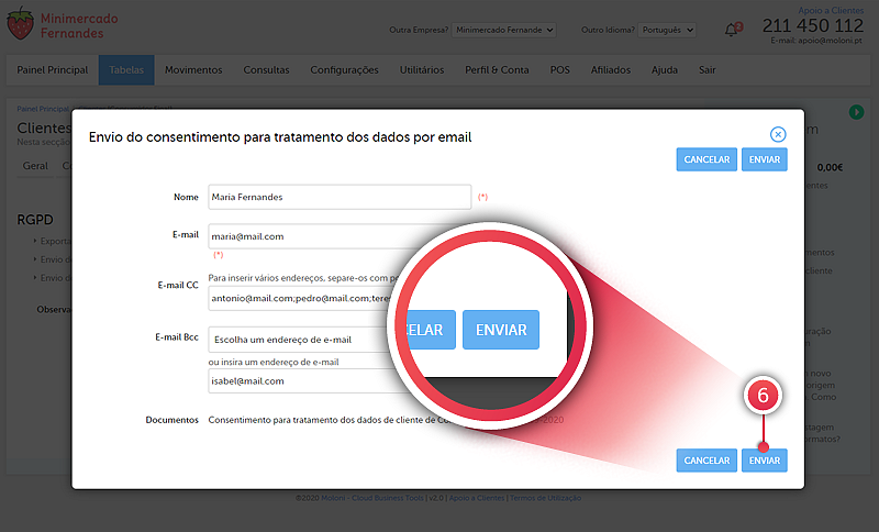 formulário de consentimento ao tratamento dos dados - Passo 6