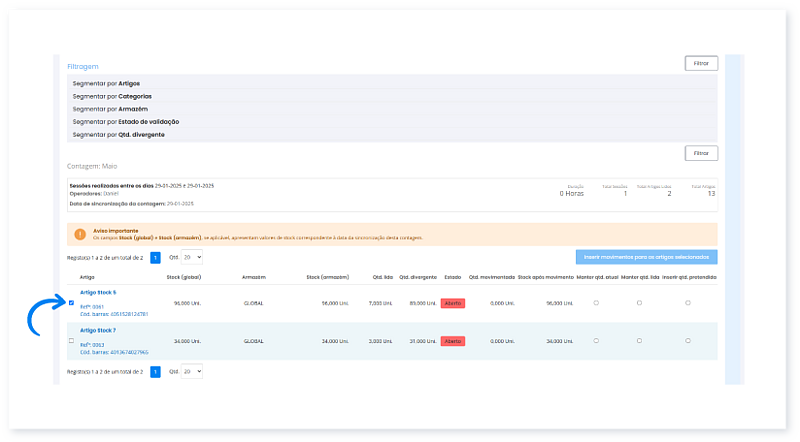 Como fazer uma contagem na app Moloni Stocks 16