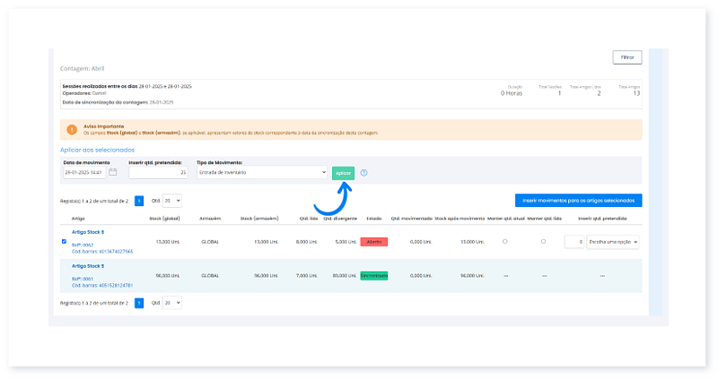 Como fazer uma contagem na app Moloni Stocks 18