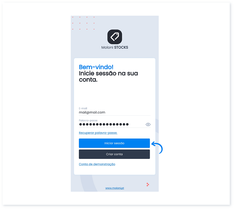 Como fazer uma contagem na app Moloni Stocks 1