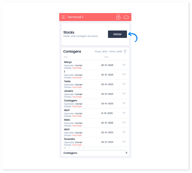 Como fazer uma contagem na app Moloni Stocks 3
