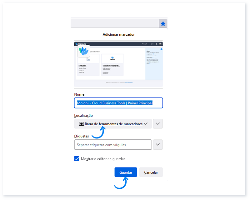 Criar um atalho no browser para a sua conta Moloni 10