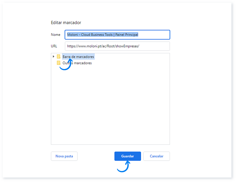 Criar um atalho no browser para a sua conta Moloni 4