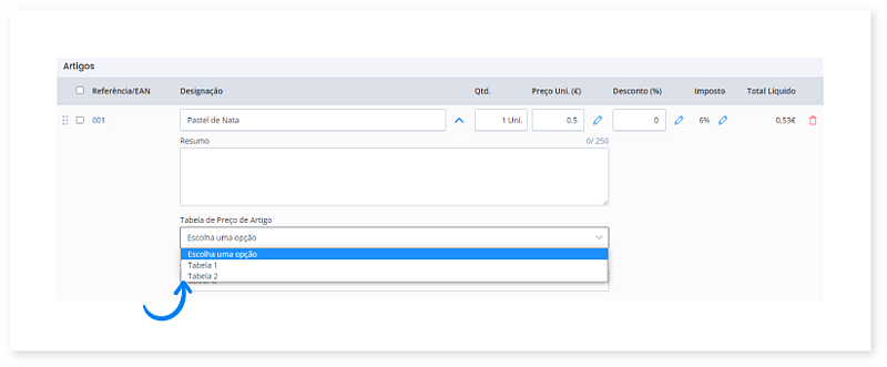 Como usar as tabelas de preços em documentos 3