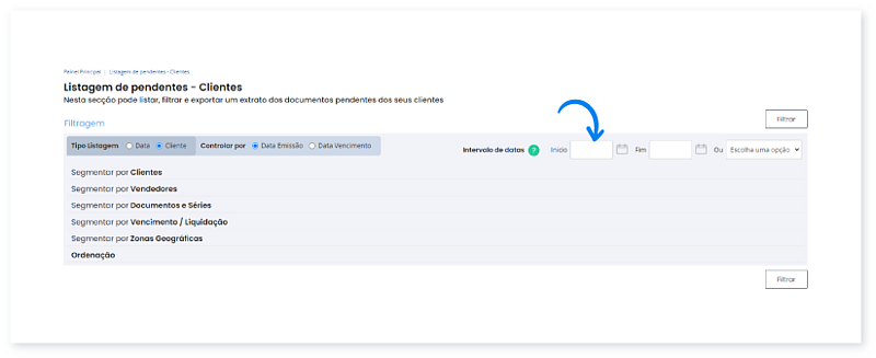 Listagem de Pendentes - Opções de Segmentação 1