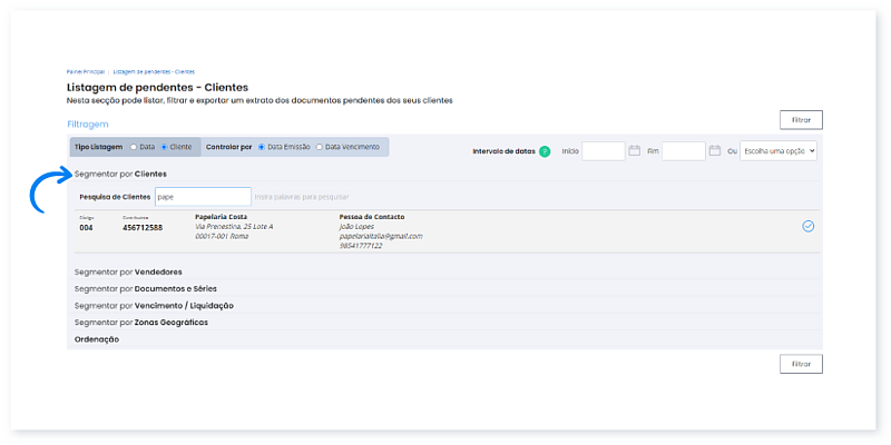 Listagem de Pendentes - Opções de Segmentação 2
