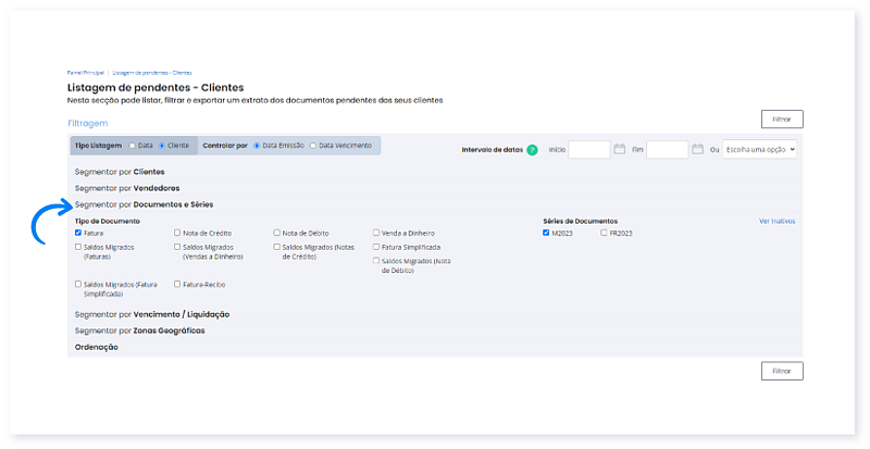 Listagem de Pendentes - Opções de Segmentação 3