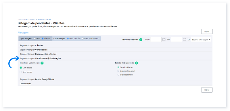 Listagem de Pendentes - Opções de Segmentação 4