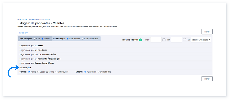 Listagem de Pendentes - Opções de Segmentação 6