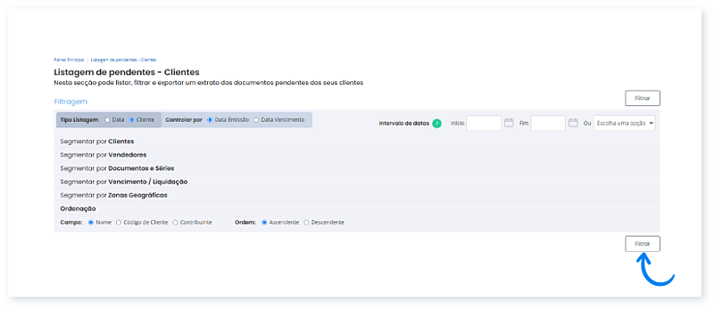 Listagem de Pendentes - Opções de Segmentação 7