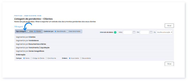 Listagem de Pendentes - Opções de Segmentação 8