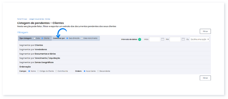 Listagem de Pendentes - Opções de Segmentação 9