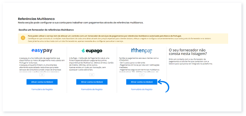 Como configurar um fornecedor de Referências Multibanco  2