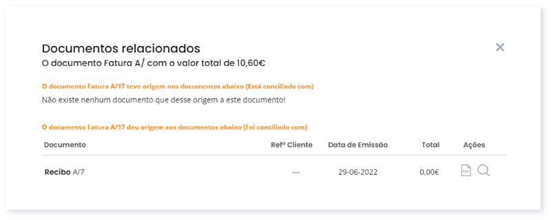 Ações na lista de documentos 10