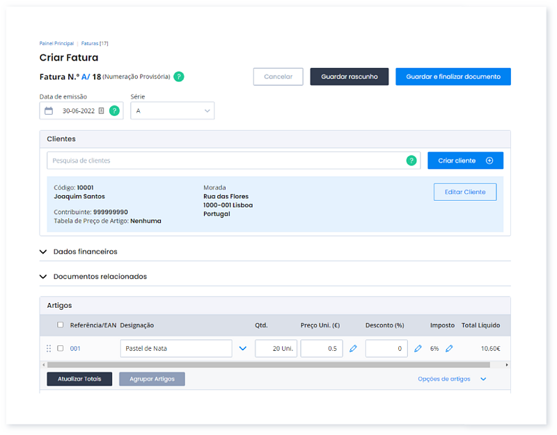 Ações na lista de documentos 6