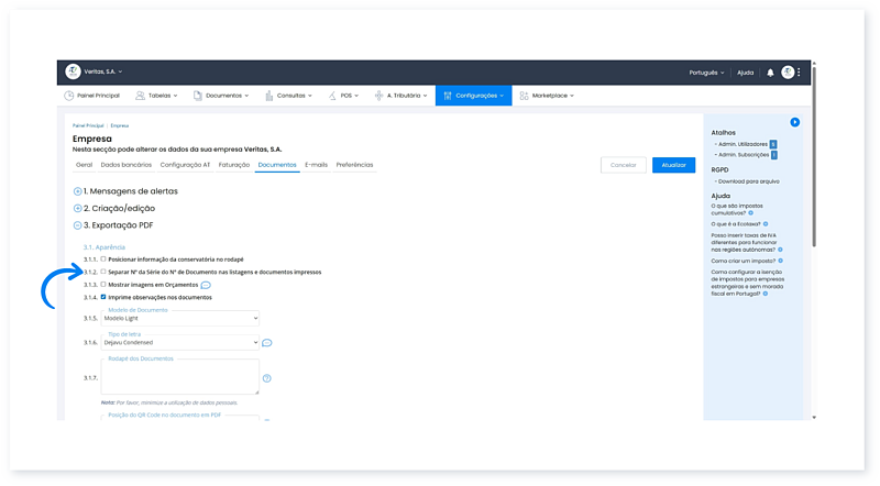 É possível separar a série do número do documento no PDF gerado e nas listagens? 4
