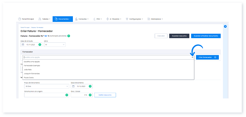 Posso emitir documentos para os meus fornecedores 3
