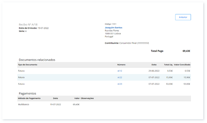 Um recibo pode liquidar várias faturas 5