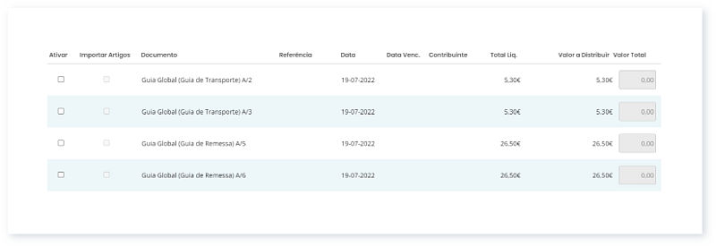Criar documentos a partir da Guia Global 6