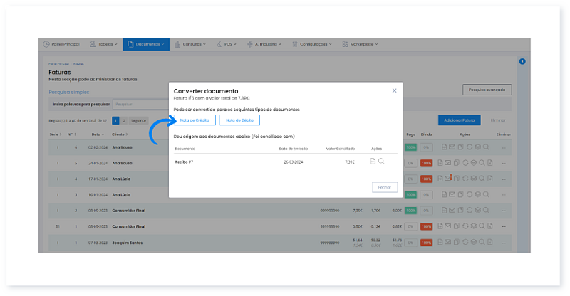 Como anular uma Fatura através de uma Nota de Crédito 2