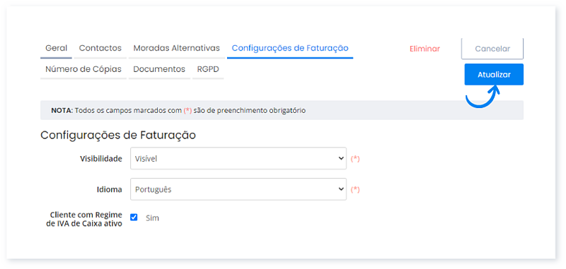 Como configurar os meus clientes que estão ao abrigo do Regime de IVA de Caixa 4
