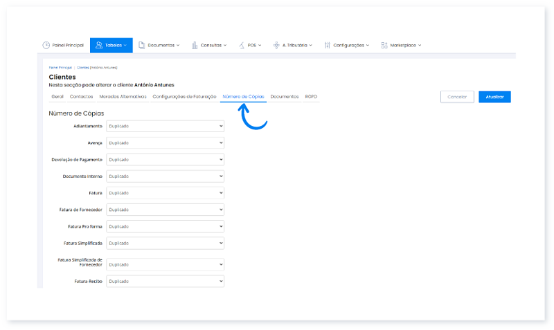 Com definir a quantidade de cópias de documentos a atribuir a um cliente 3