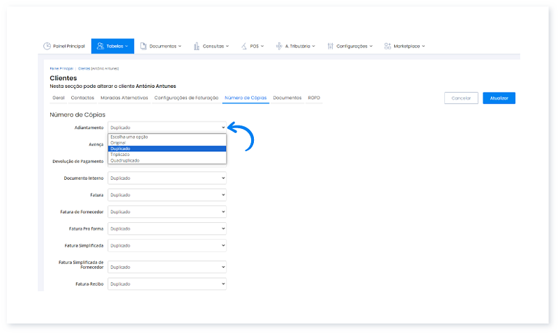 Com definir a quantidade de cópias de documentos a atribuir a um cliente 4