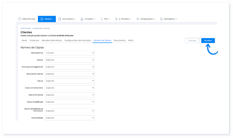 Com definir a quantidade de cópias de documentos a atribuir a um cliente 5