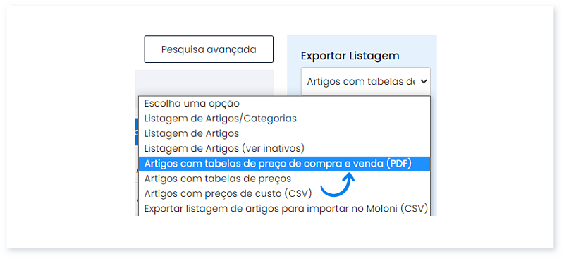 Artigos com tabelas de preço de compra e venda