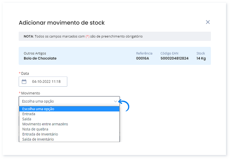 Como adicionar movimentos de Stock Manuais 4