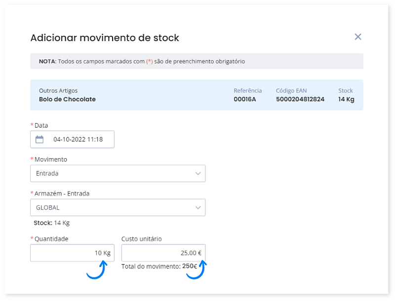 Como adicionar movimentos de Stock Manuais 6