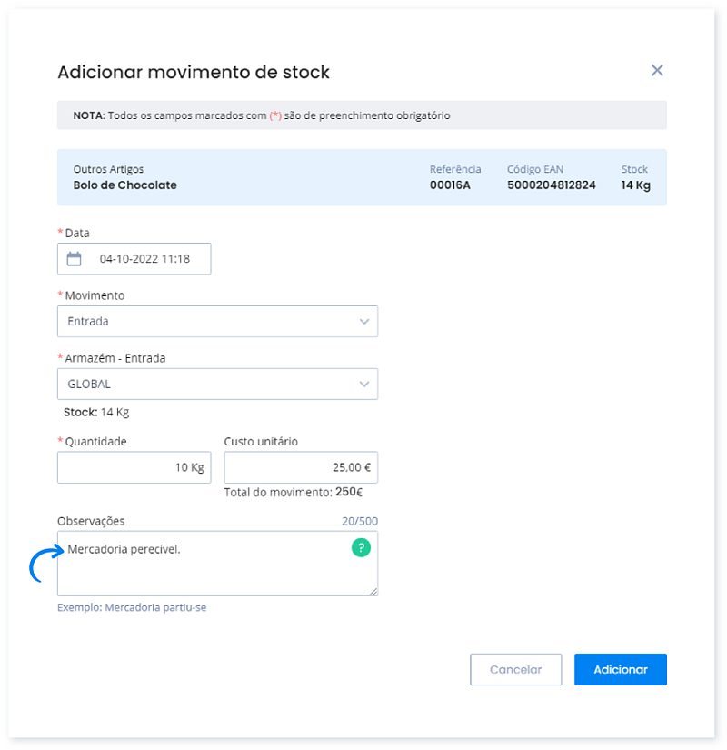 Como adicionar movimentos de Stock Manuais 7