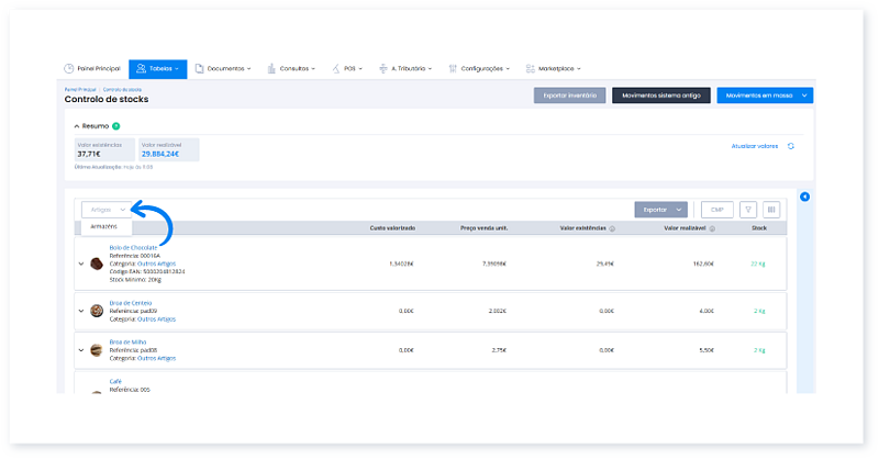 Controlar os stocks dos artigos 2